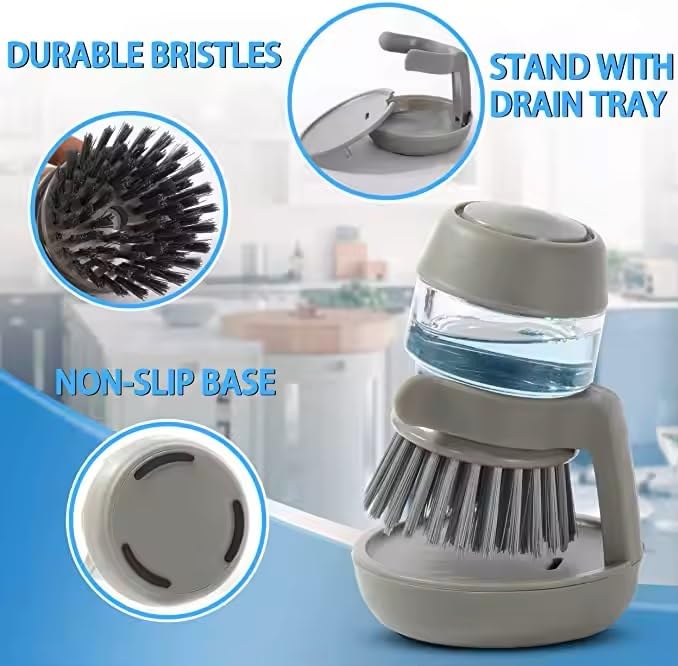 Soap Dispenser Palm Dish Brush with Storage Bracket