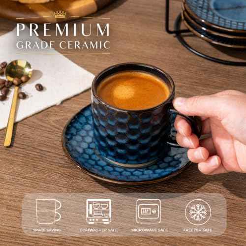 6 OZ Coffee Mugs with Saucer and Stand (4 Count)
