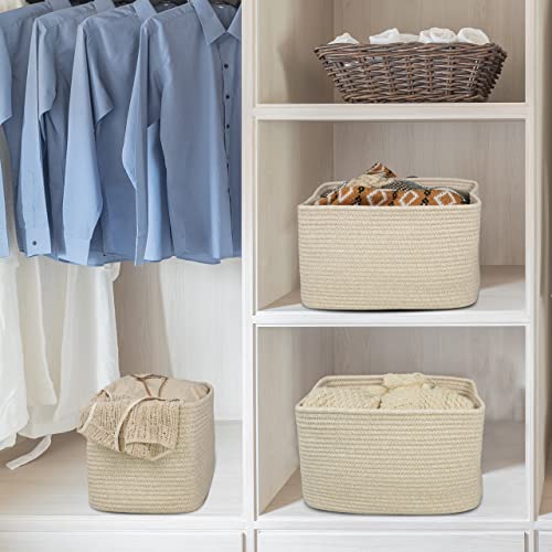 Woven Cotton Rope Storage Baskets 15x10x9.3" 3 Pack Oatmeal