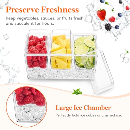 Chilled Condiment Caddy with 3 Compartment & Individual Lids