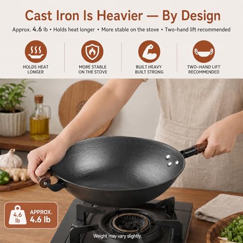 Cast Iron Wok Pan with Wooden Lid
