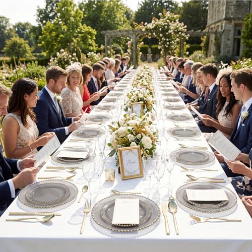 100pcs Elegant Clear Black Plastic Plates with Gold Beads for Gala (100 Count)