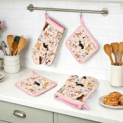Cute Dog Oven Mitts and Pot Holders Set (4 Count)