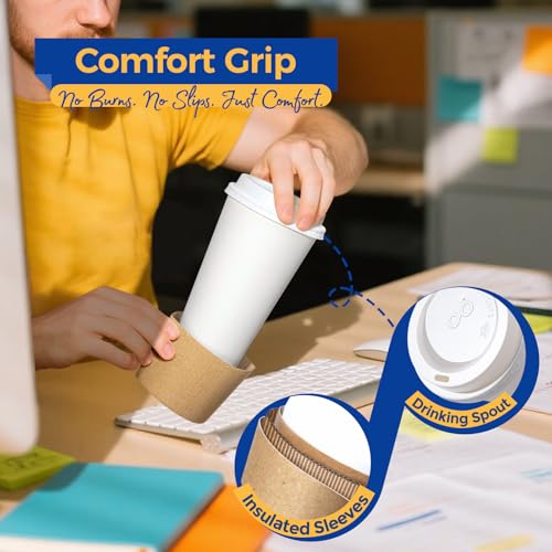 100 Pack 16 oz Disposable Coffee Cups with Lids (100 Count)