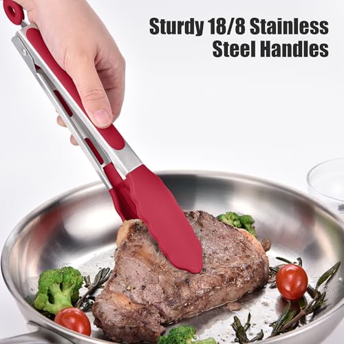 Kitchen Tongs with Silicone Tips for Cooking Serving