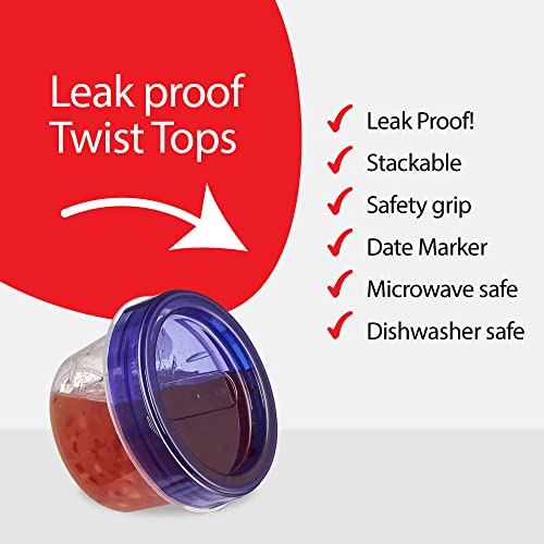 6 Pack Twist Cap Food Storage Containers with Blue Screw on Lid