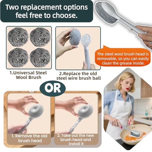 Dish Brush Set of 4 with Holder.Interchangeable Heads Kitchen Scrub Brush (4 Count)