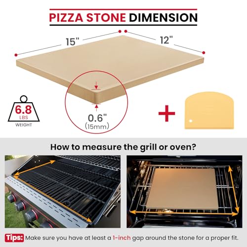 15 x 12 Inch Rectangular Pizza Stone for Oven and Grill