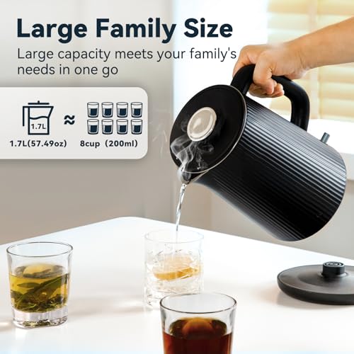 1.7L (57oz) Large Electric Kettle Perfect for 7+Cups of Tea and Coffee,2 quarts Double Wall Big Electric Tea Kettle,Auto Shut Off,1200W Hot Water Kettle Electric-Black