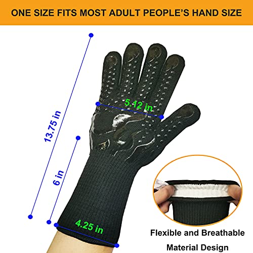 Mitts Oven Gloves with Fingers BBQ Heat Resistant Gloves Oven Gloves 1472℉ 14Inch Cut Resistant Cooking Grill Gloves Silicone Non (2 Count)