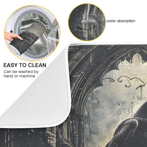Halloween Crows Dish Drying Mat for Kitchen Counter Absorbent Microfiber Small Drying Pad Dish mats for Kitchen Countertops 16 x 18 Inch
