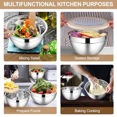 6 PCS Stainless Steel Mixing Bowls with Visible Lids for Cooking (12 Count)