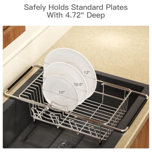 Expandable Dish Drying Rack Over Sink with Extra Drying Mat