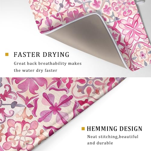 Pink Mexican Tiles Dish Drying Mat Absorbent Microfiber Dish Drying Pad for Kitchen Multi