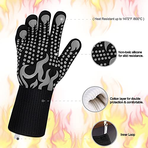 BBQ Gloves 1472 Degree F Heat Resistant Grilling Gloves Silicone Non (2 Count)