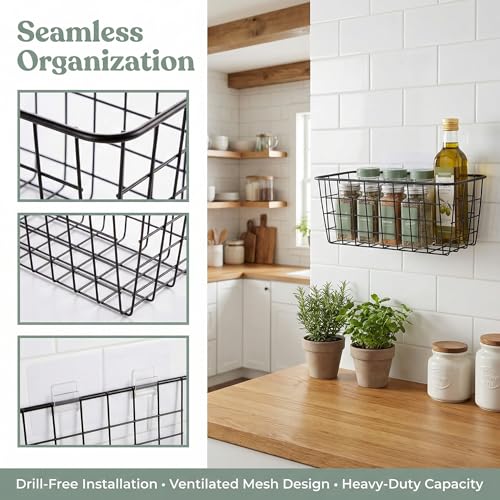 2 Set Adhesive Hanging Wall Basket Inside Cabinet Door Organizer (2 Count)