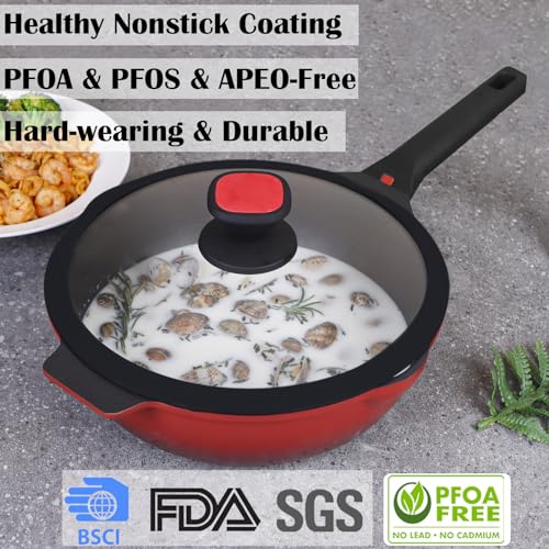 Nonstick Deep Frying Pan Skillet with Silicone Lid