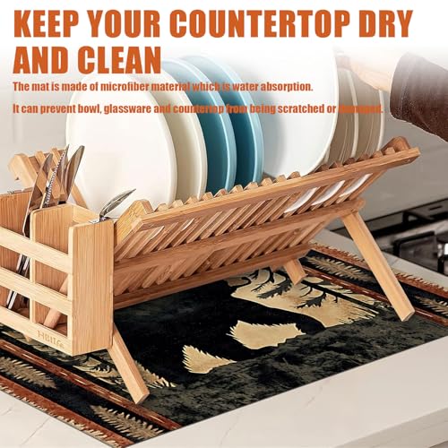 Forest Bear Dish Drying Mat for Kitchen Counter Microfiber Absorbent Dish Kitchen Drying Mat Draining Reusable Washable for Dishes