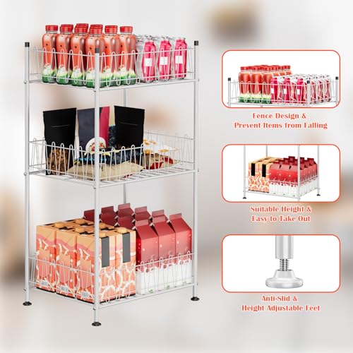 Water Bottle Storage Organizer 3 Tier Freestanding Water Bottle Holder Rack Stand Metal Drink Soda Can Organizer Beverage Shelf for Floor Pantry Kitchen Food Storage