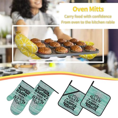 Happy Camper Oven Mitts and Pot Holders Sets of 4