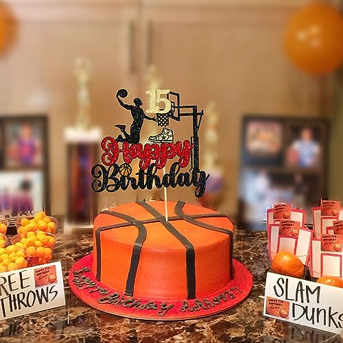 Basketball Happy 15th Birthday Cake Topper