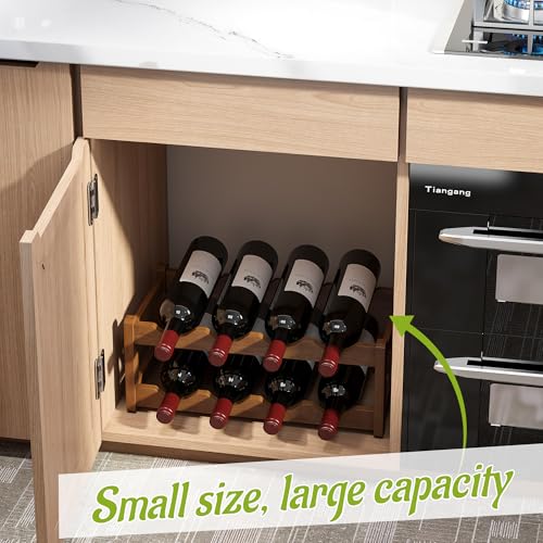 Bamboo Wine Rack Wine Storage Cabinet Shelf 8 Bottle Wine Racks Countertop Sturdy for Kitchen Dining Room Pantry