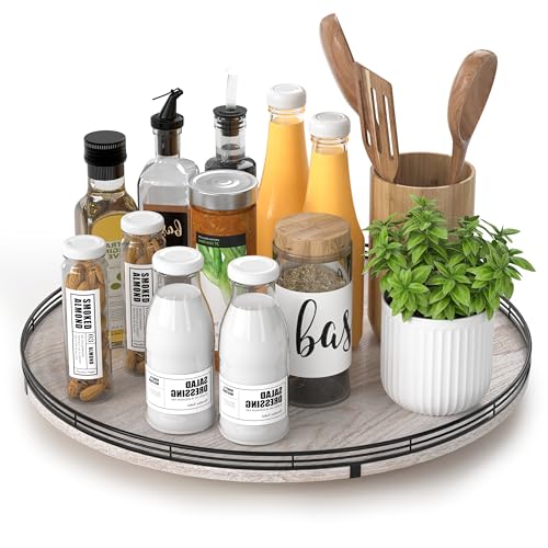 16 Inch Whitewashed Farmhouse Oak Lazy Susan Organizer