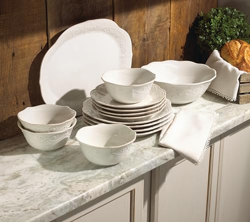 French Perle White Stoneware Dinnerware Set with All (12 Count)