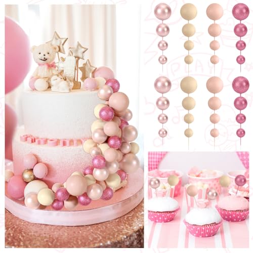 48 Pcs Balls Cake Topper Decorations Balloon Cupcake Toppers Foam Cake Topper Balls for Birthday Party Wedding Cake Deco (48 Count)