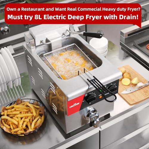 8L Countertop Electric Deep Fryer with Draining Valve