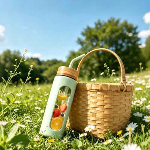 24 oz Glass Water Bottle with Straw and 2 Lids