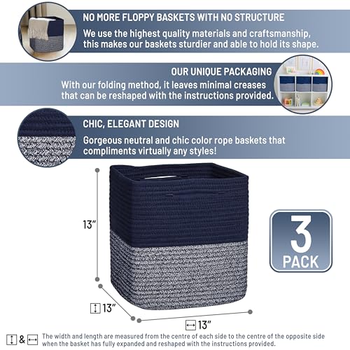 13 Inch Cube Storage Bins Cotton Rope Woven Baskets for Organizing 3 (3 Count)