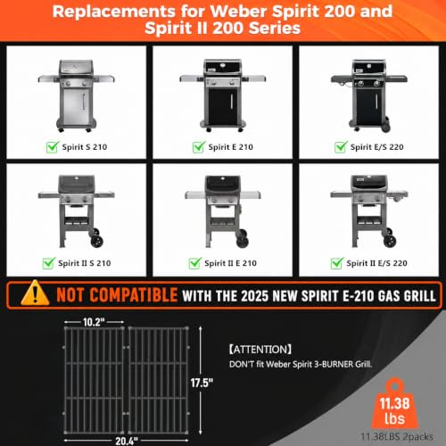 17.5 Inch Porcelain Grill Grates for Weber Spirit 200 Series Grills