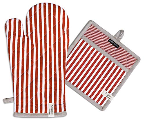 Striped Pot Holders and Oven Mitts Heat Resistant Non Slip Reusable Set of 1 Oven Mitt and 1 Pot Holder Oven Gloves Pot Holder for Cooking