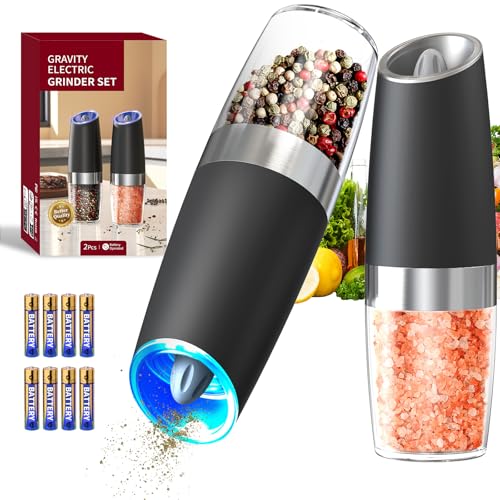 Gravity Electric Salt and Pepper Grinder Set Automatic Salt and Pepper Grinder Set with LED Light (2 Count)