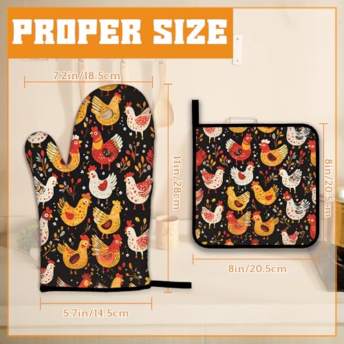 Colorful Rooster Oven Mitts and Pot Holders (4 Count)