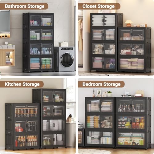 50Gal XL Stackable Storage Bins Foldable Box Cabinet for Home 1Pack Black