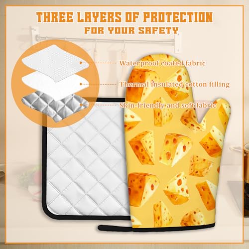 Cute Cheese Oven Mitts and Pot Holders Set (4 Count)
