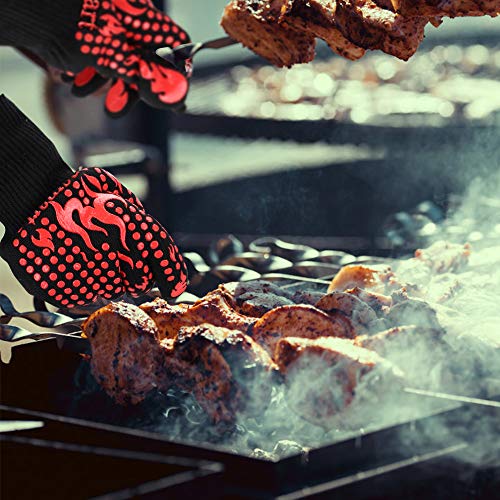 BBQ Gloves 1472 Degree F Heat Resistant Grilling Gloves Silicone Non (2 Count)