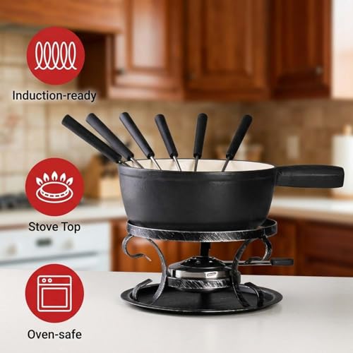 10 Piece Cast Iron Cheese Fondue Pot Set