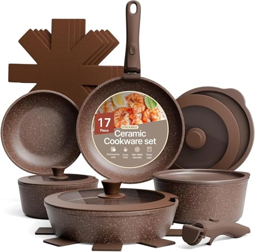 Bakken 17 Piece Ceramic Coated Aluminum Cookware Set (17 Count)