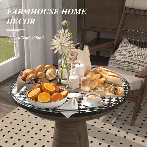 24 Inch Black and White Checkerboard Lazy Susan Decorative Tray