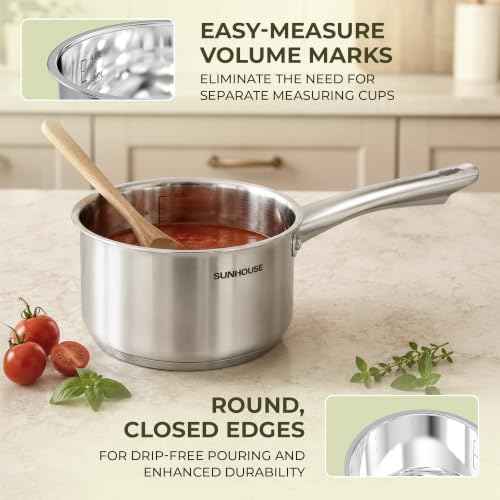 3 Piece Stainless Steel Saucepan Set with Lids 1.5QT & 2QT & 3QT (6 Count)