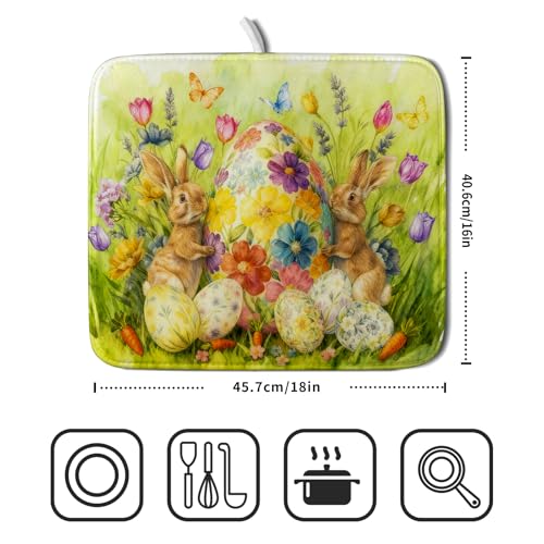 Easter Dish Drying Mat for Kitchen Counter Spring Bunny Microfiber Countertop Mat Small