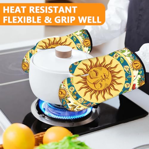 Sun and Moon Oven Mitts and Pot Holders Sets 4Pcs