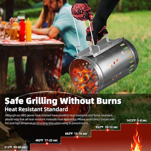 BBQ Gloves 1472F Heat Resistant Anti Slip Long with 2 Hooks (2 Count)