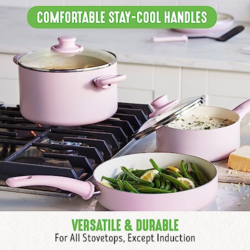 Soft Grip Healthy Ceramic Nonstick 18 Piece Kitchen Cookware Pots and Frying Sauce Saute Pans Set