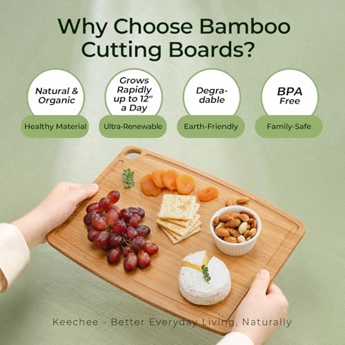 Dishwasher Safe Bamboo Cutting Boards Durable Lightweight Wood Cutting Board for Busy Kitchen (3 Count)