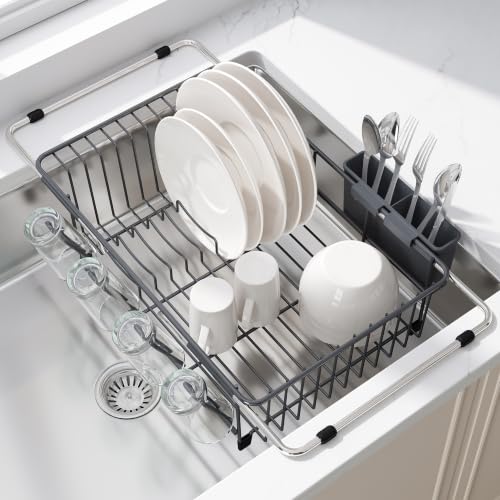 Gray Dish Drying Rack in Sink