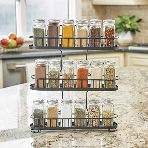 Yumi Small Three Tier Spice Rack Black for Countertop Cabinets Cupboards Kitchens